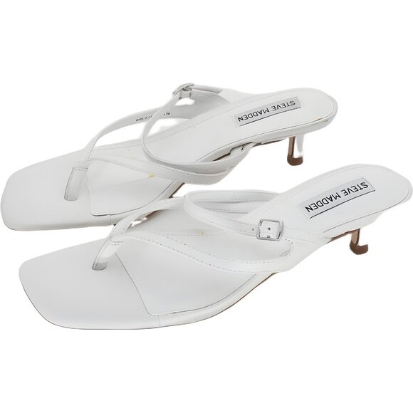 Steve Madden Jessa white leather thong kitten heel sandals Women US 9.5M - Picture 2 of 6